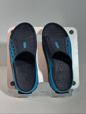 Hoka Navy and Teal Ora Recovery Slide 3 Slip-Ins
